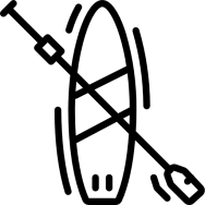 Vector image of two women on paddlebaords, one holding their paddle up in the air.